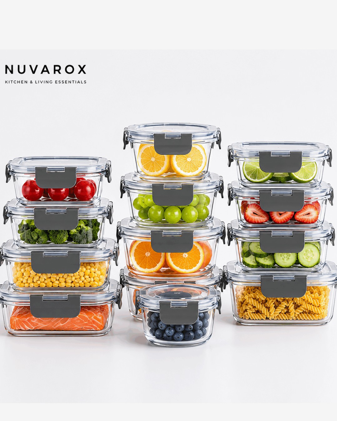 NUVAROX 24-Piece Glass Food Storage Container Set