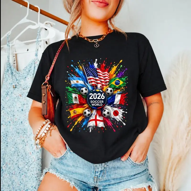 Unisex 100% Cotton Flag Print Soccer T-Shirt - Image 2