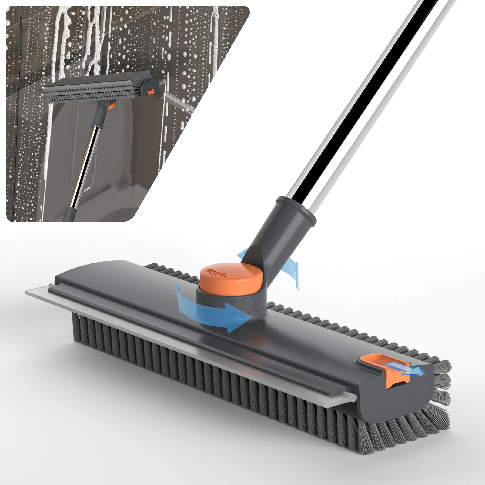 360° 3-in-1 Floor Brush & Squeegee, Stainless Steel - Image 2