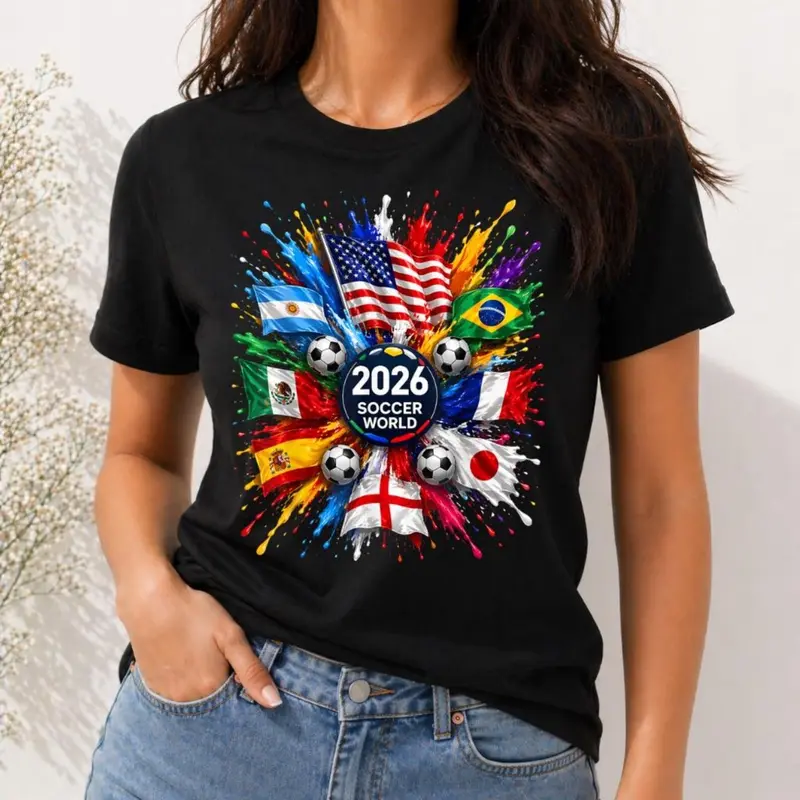 Unisex 100% Cotton Flag Print Soccer T-Shirt - Image 3