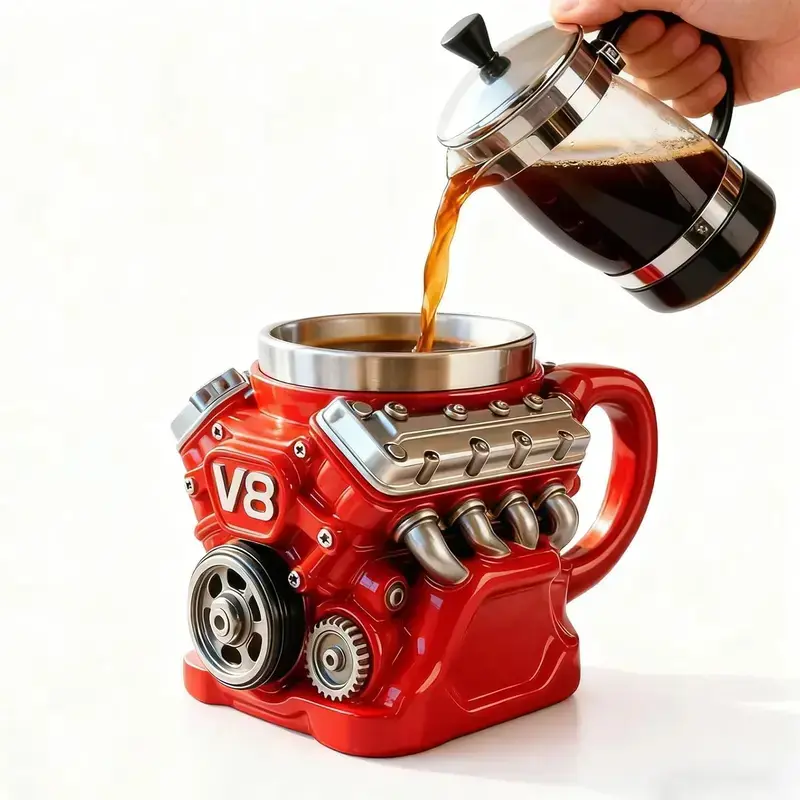 Personalized V8 Engine 10oz Stainless Steel Mug | Father's Day Gift for Car Lovers Dad - Image 3