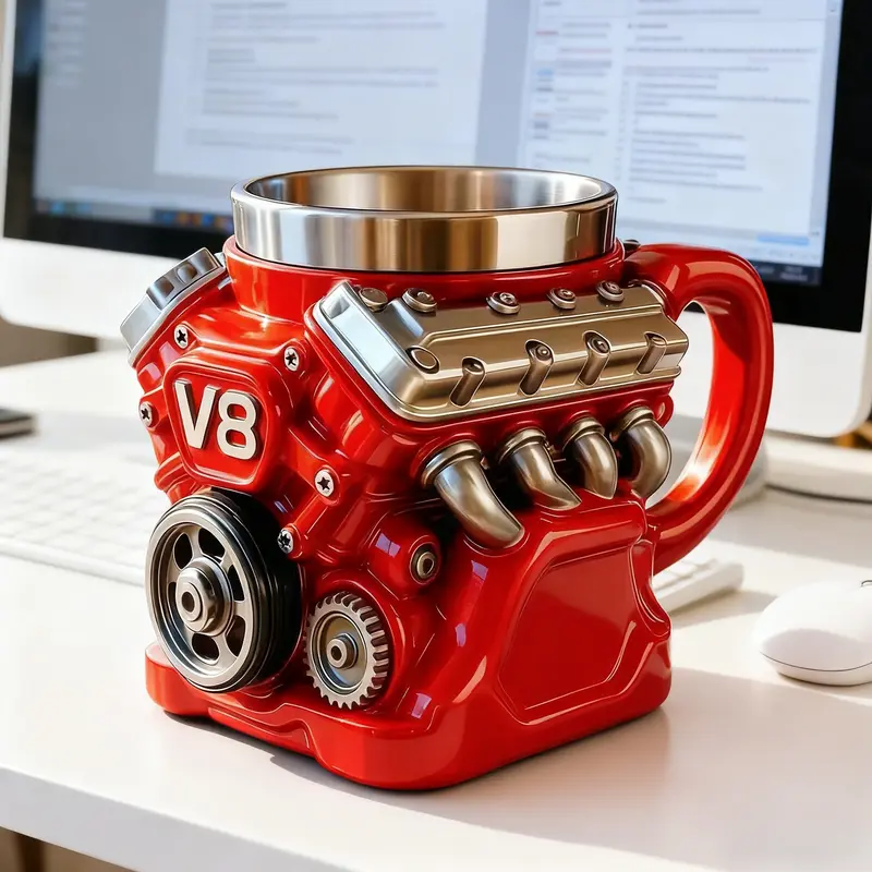 Personalized V8 Engine 10oz Stainless Steel Mug | Father's Day Gift for Car Lovers Dad - Image 5