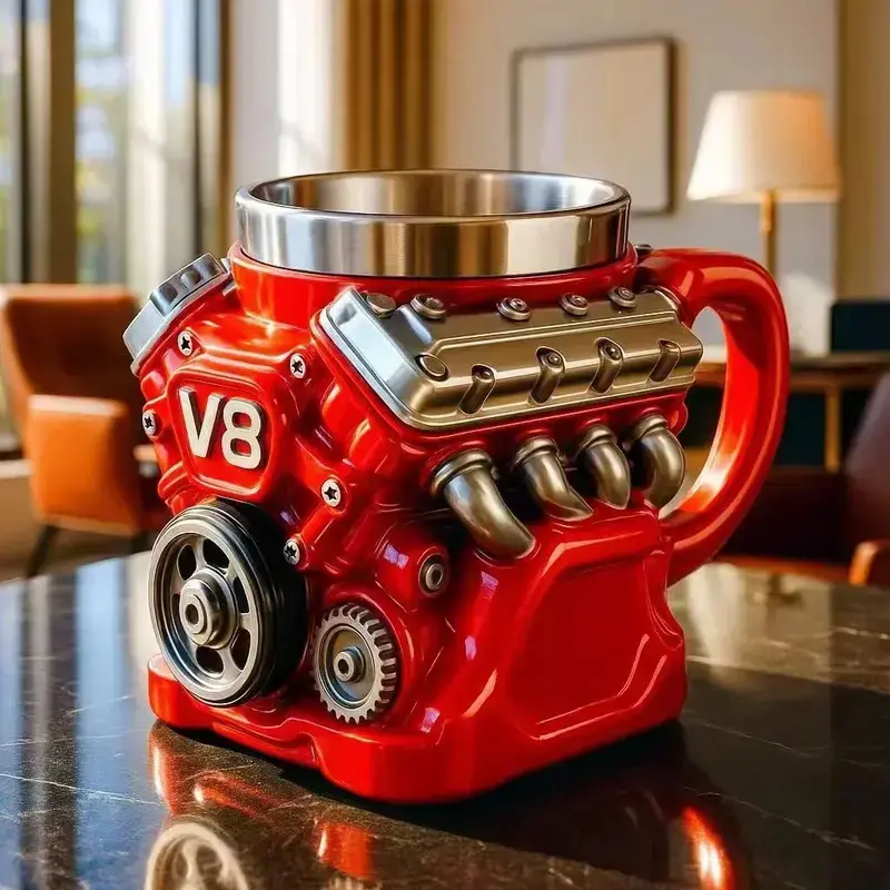 Personalized V8 Engine 10oz Stainless Steel Mug | Father's Day Gift for Car Lovers Dad - Image 6